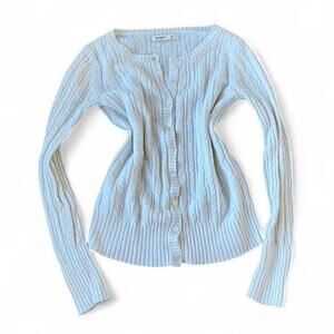 Vintage Old Navy White Cable Knit Button-Up Henley Cardigan – Size XS